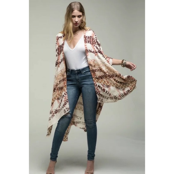 SOLD OUT Burnt Orange Tie Dye Mandala Boho Kimono Wrap - Picture 2 of 6